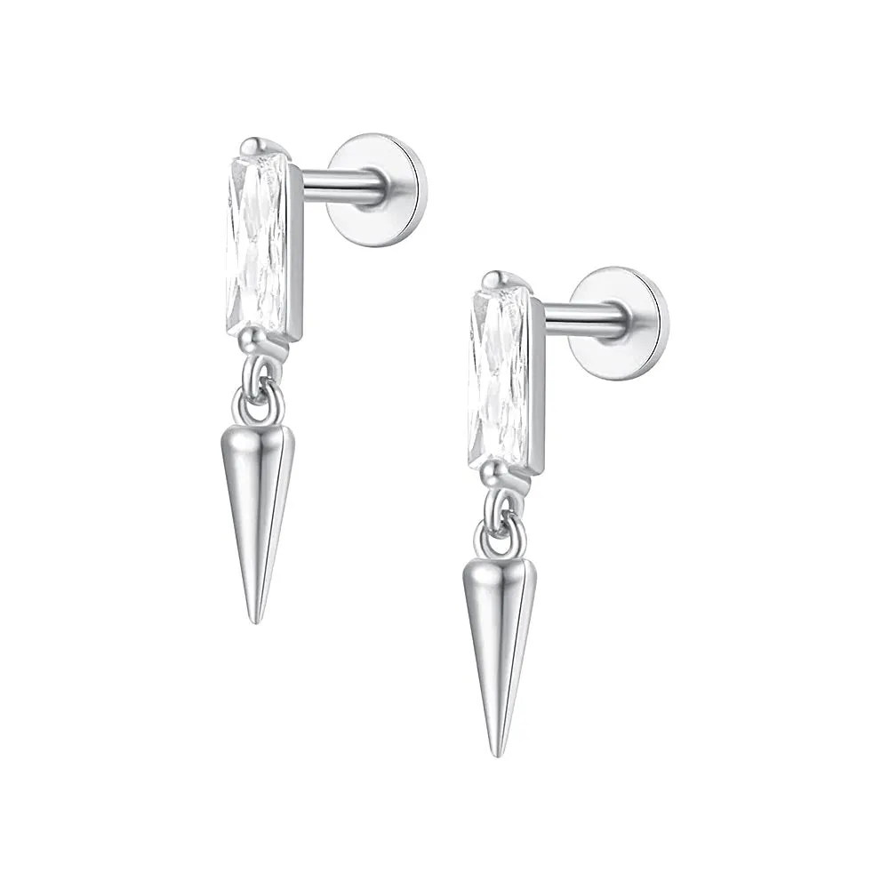 925 Sterling Silver Rivet Cone Dangle Flat Back Earrings