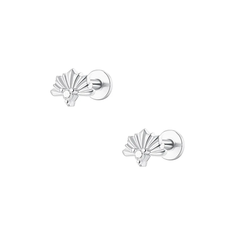 925 Sterling Silver Shell Mini Zircon Flat Back Earrings