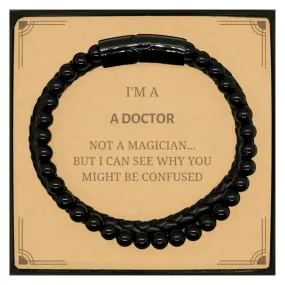 Badass Doctor Gifts, I'm Doctor not a magician, Sarcastic Stone Leather Bracelets for Doctor Birthday Christmas for  Men, Women, Friends, Coworkers