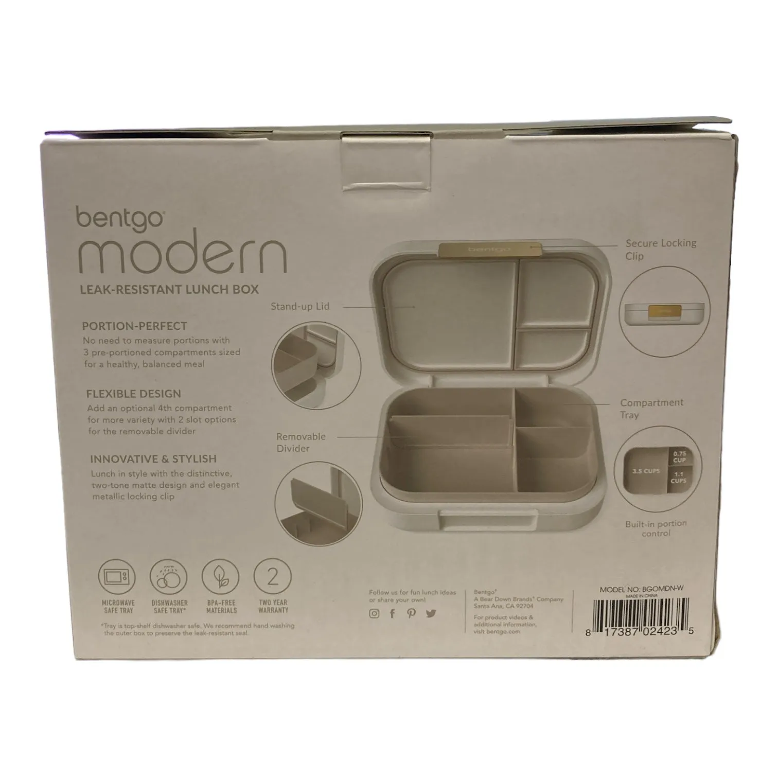 Bentgo Modern Leak-Resistant Versatile 4-Compartment Lunch Box (White)