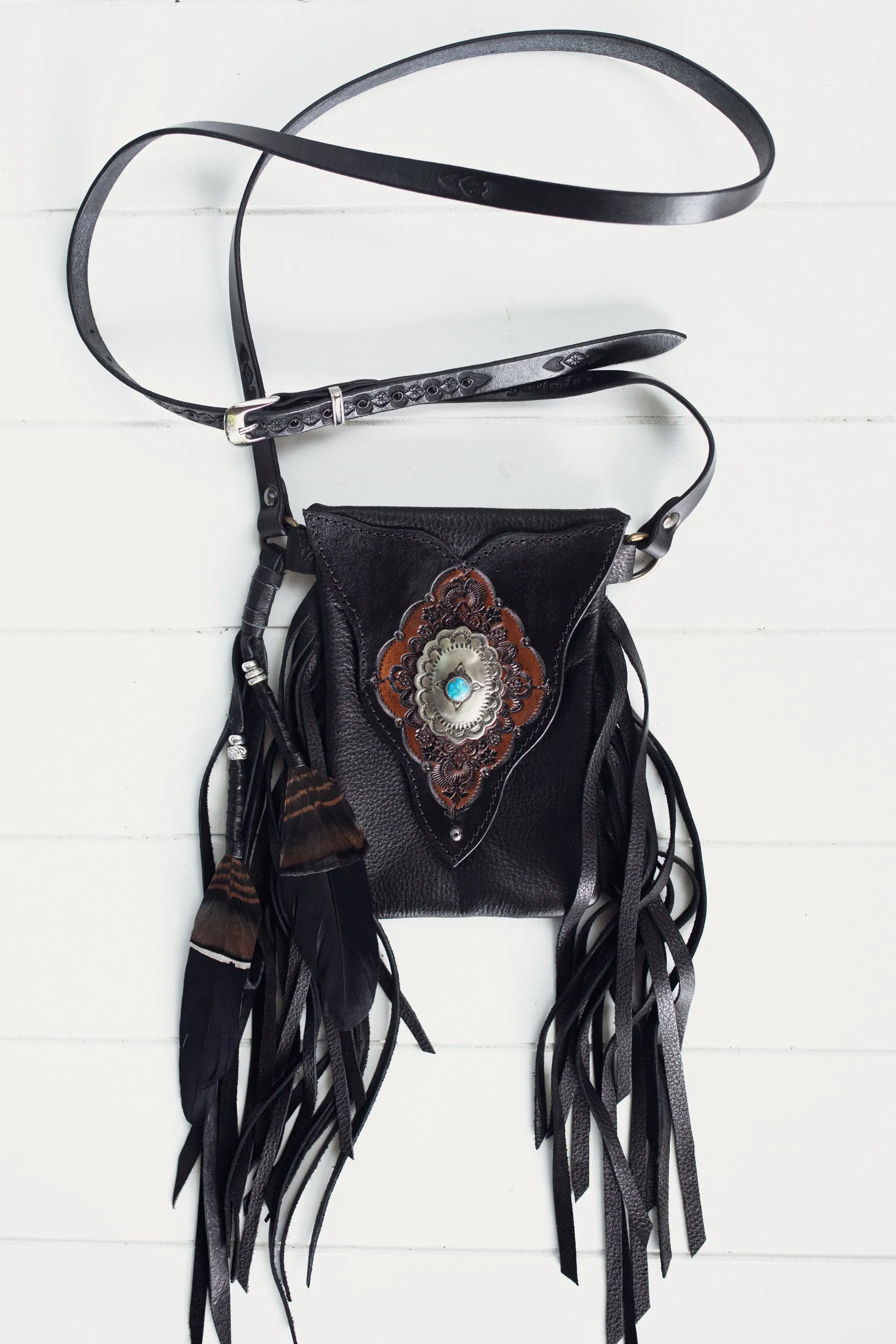 Black Bay Gypsy Wanderer Phone Pouch with Navajo Concho