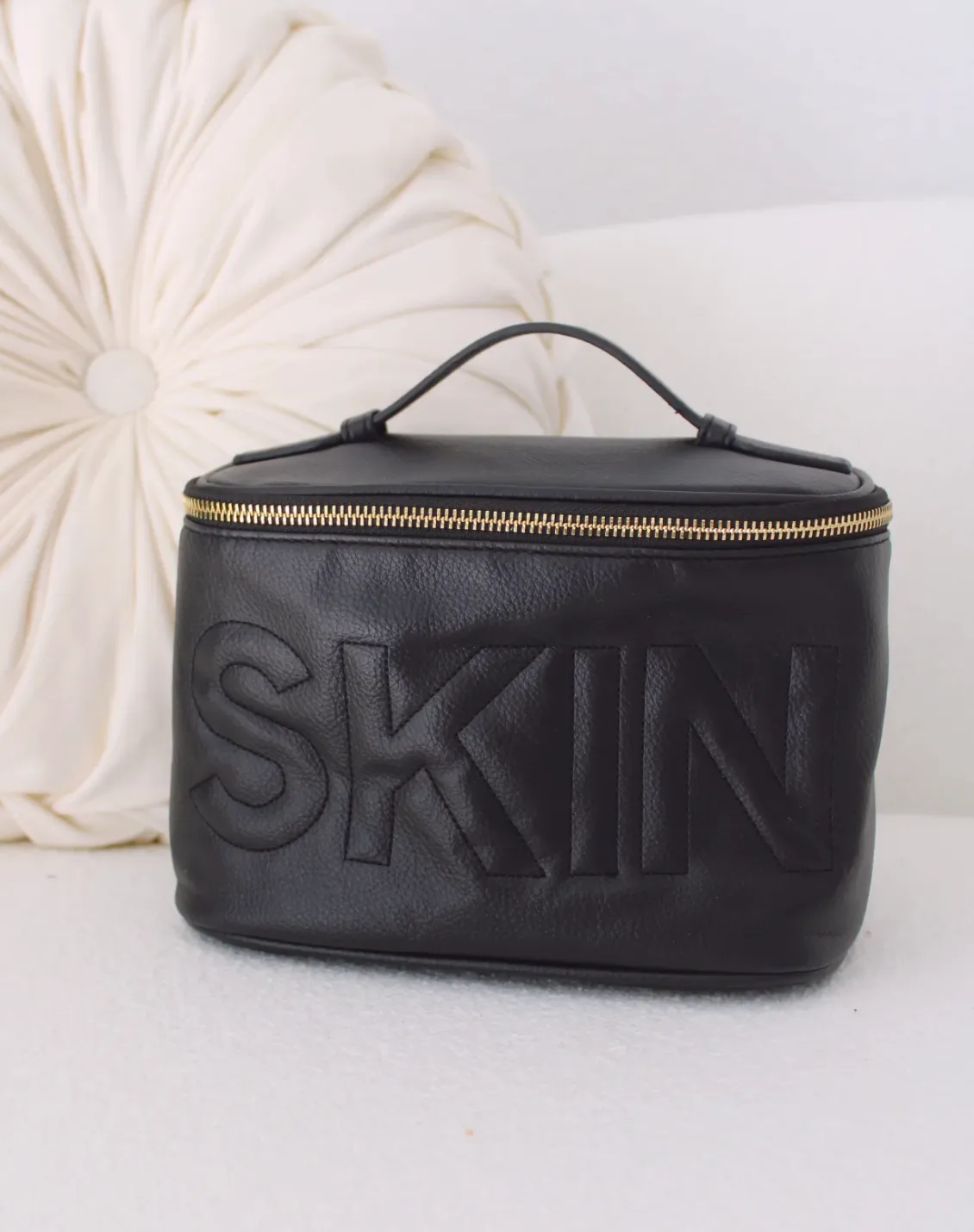 Black Leather Open Top Bag | Skin