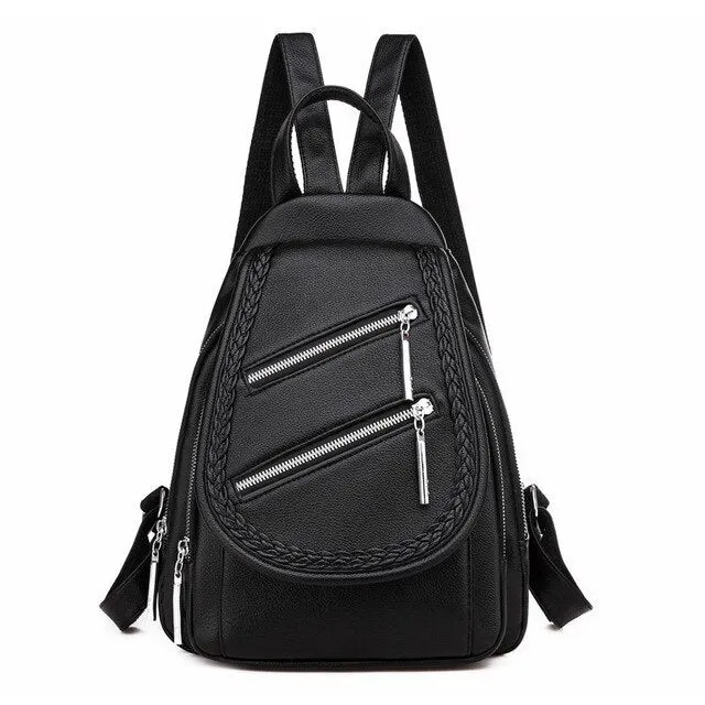 Black Leather School Bag and Backpack