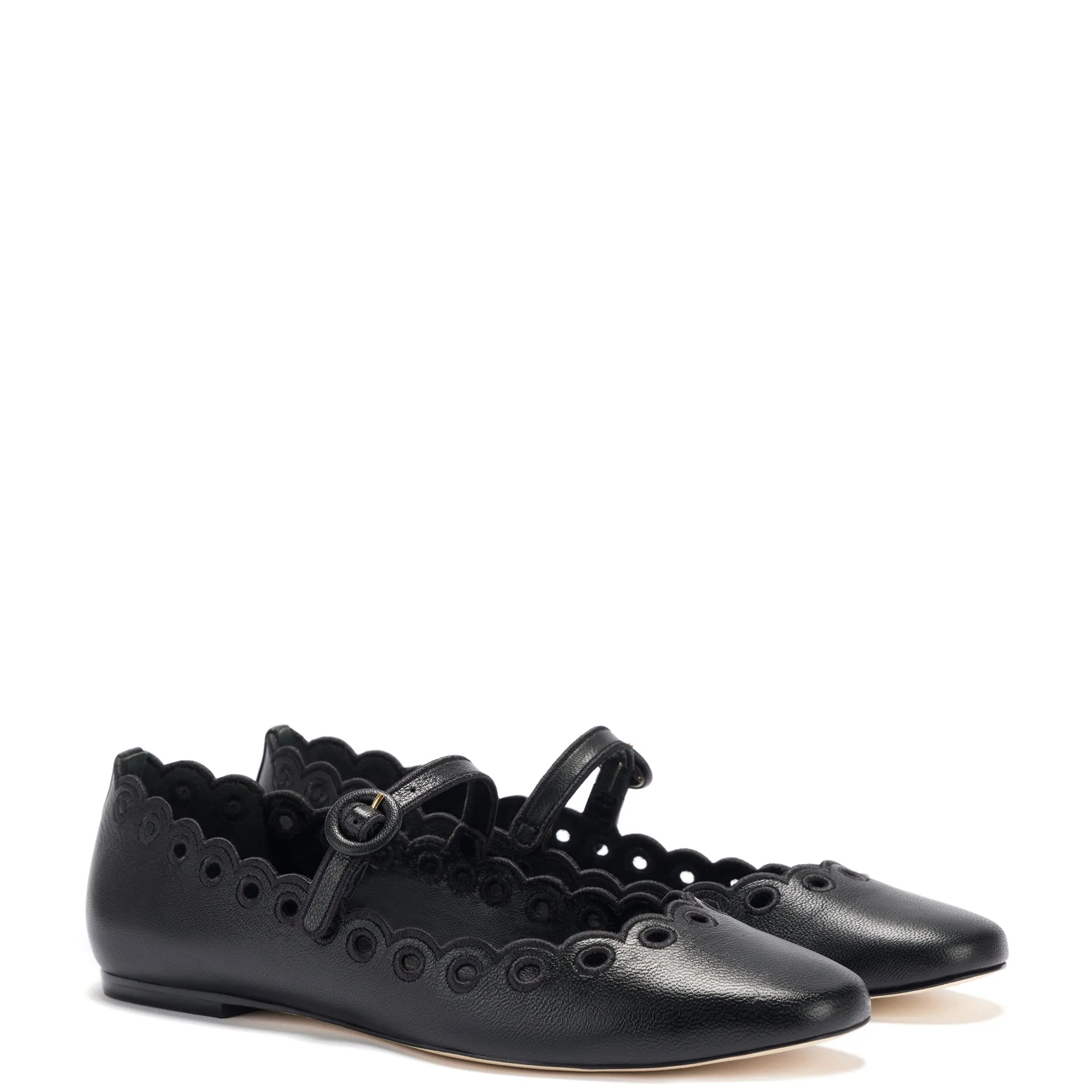 Blair Broderie Ballet Flat In Black Leather