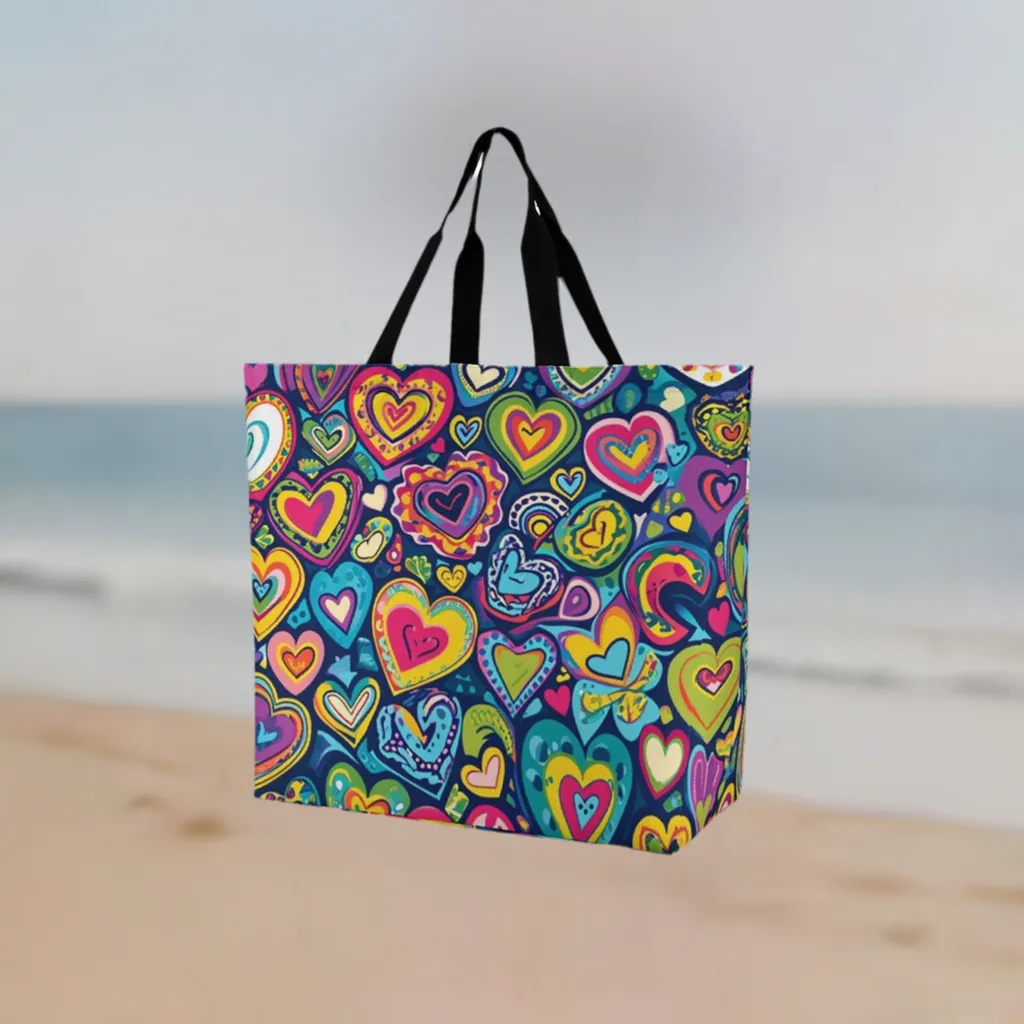 Boho Large Heart Retro Tote Bag