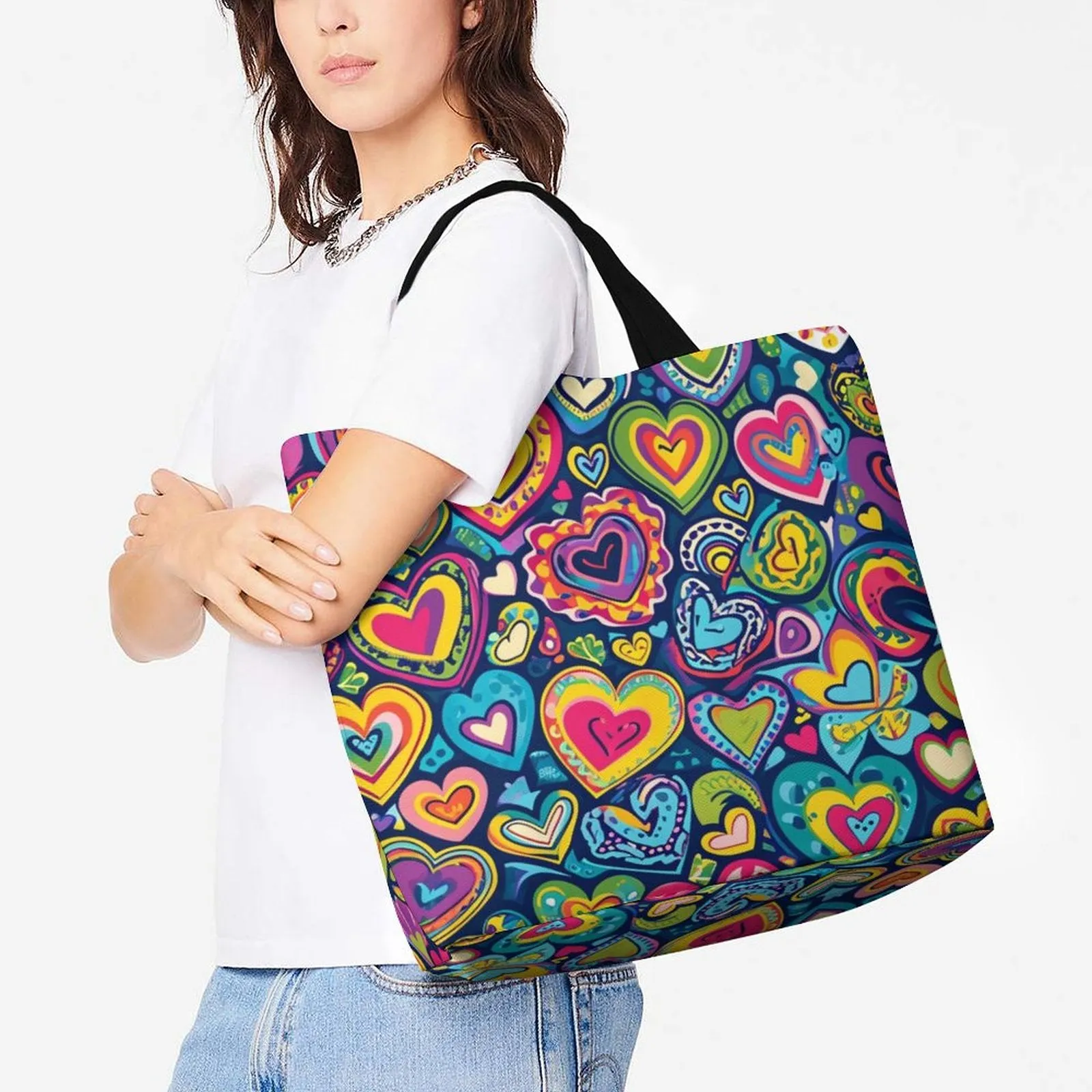 Boho Large Heart Retro Tote Bag