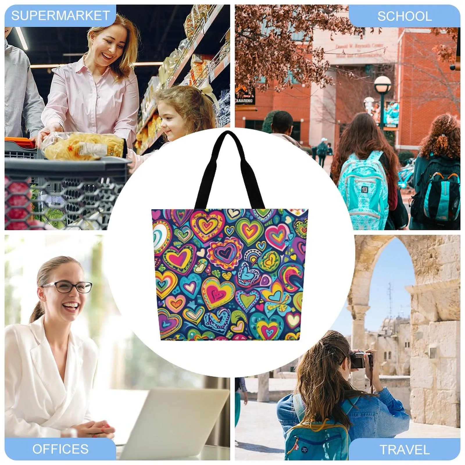 Boho Large Heart Retro Tote Bag