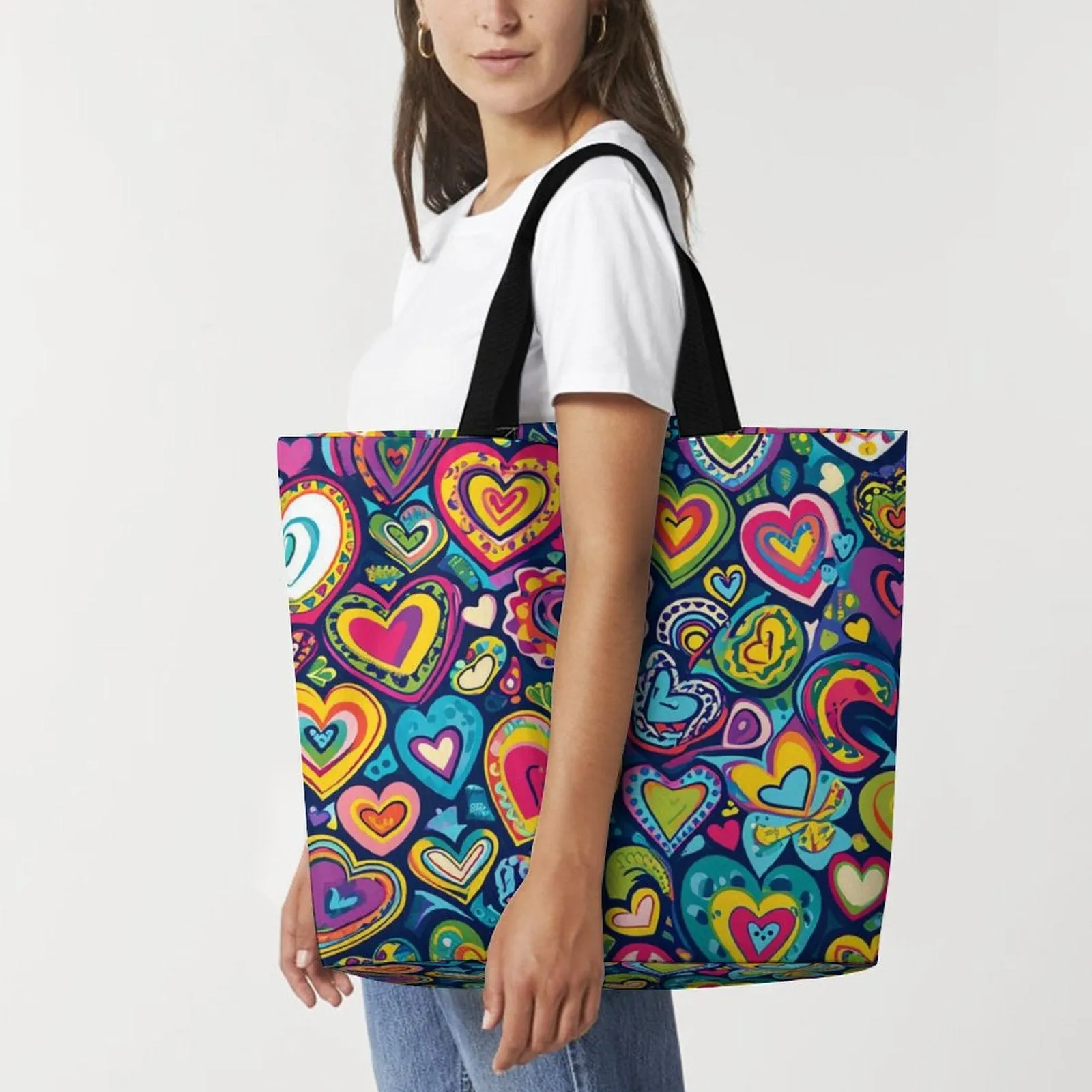 Boho Large Heart Retro Tote Bag