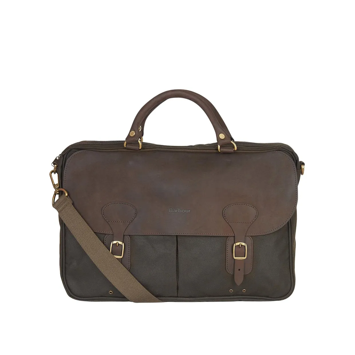 Borsa Barbour Wax Leather Briefcase Verde Oliva