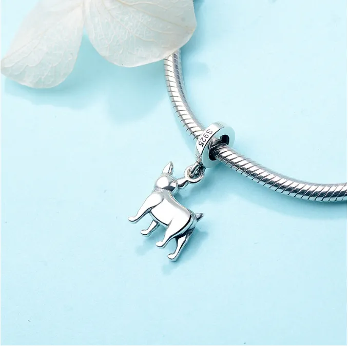 Boston Terrier Dangle Charm 925 Sterling Silver