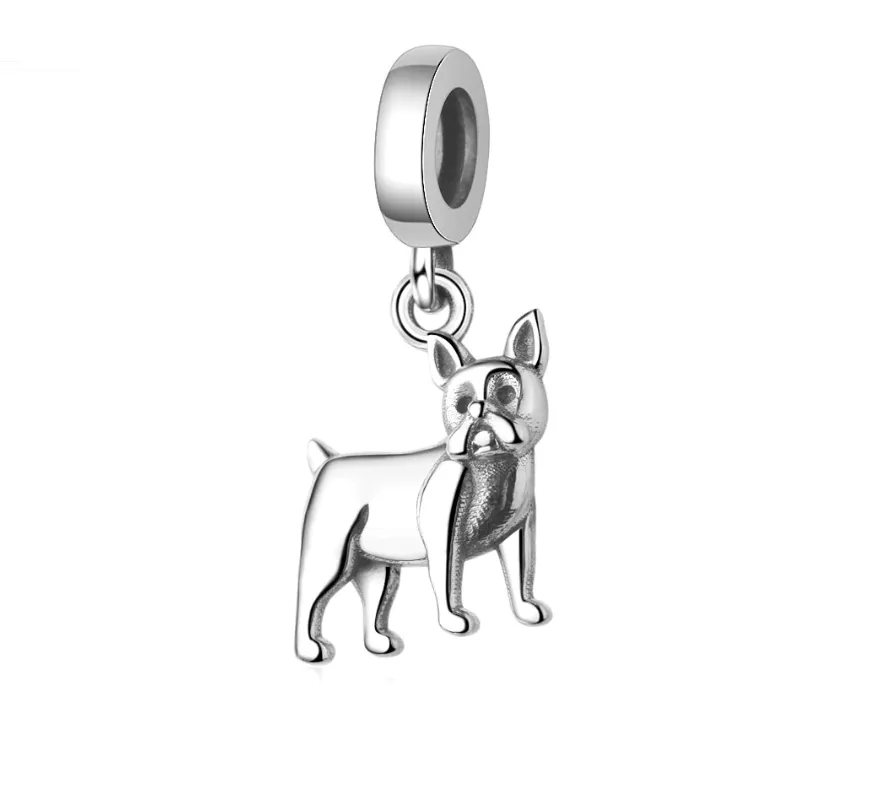 Boston Terrier Dangle Charm 925 Sterling Silver