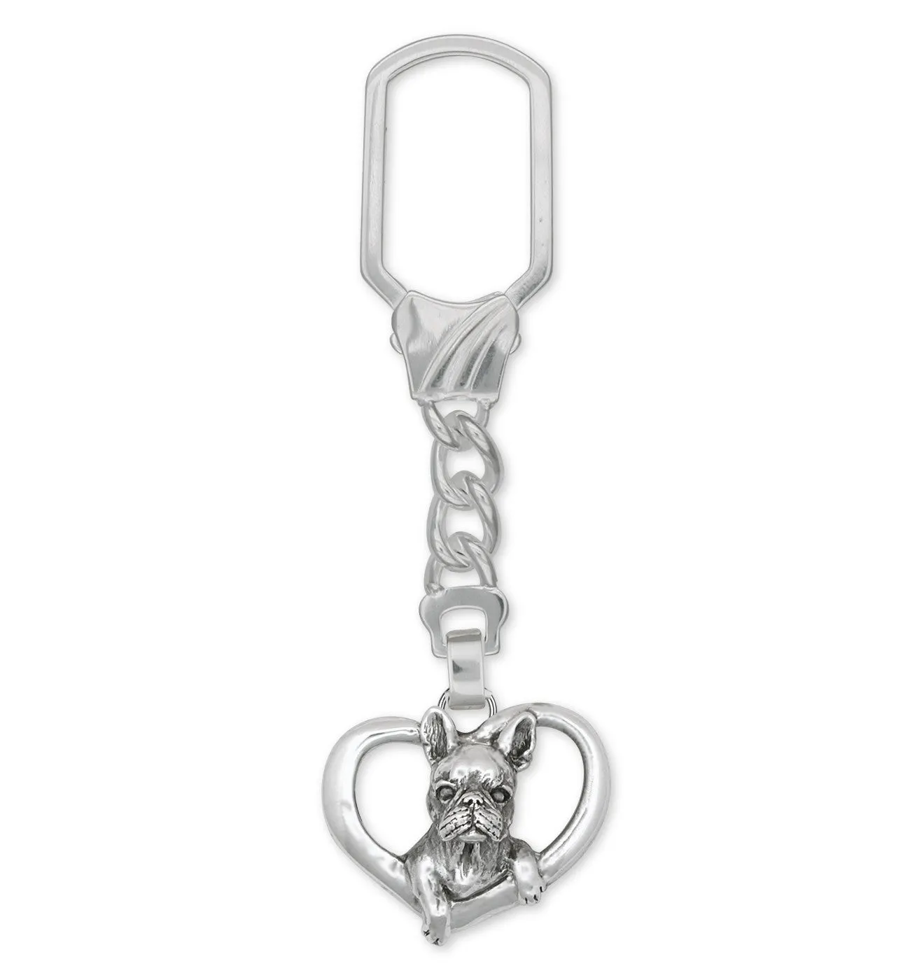 Boston Terrier Key Ring Jewelry Sterling Silver Handmade Dog Key Ring BT12-KR