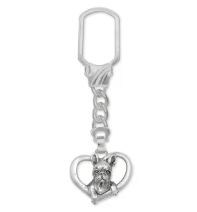 Boston Terrier Key Ring Jewelry Sterling Silver Handmade Dog Key Ring BT12-KR