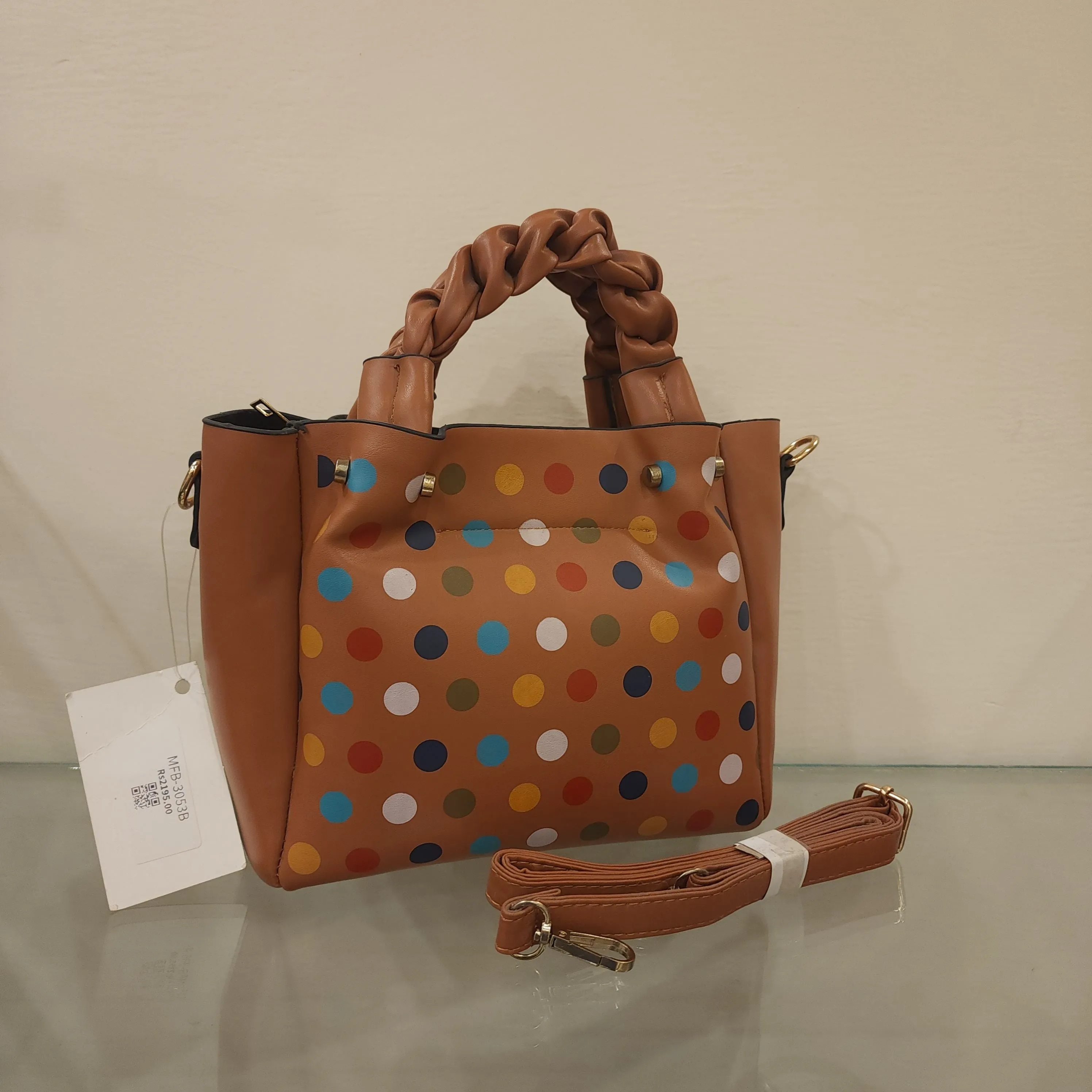 Brown Polka Dots Casual Handbag