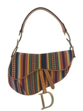 Christian Dior Canvas Striped Saddle Bag