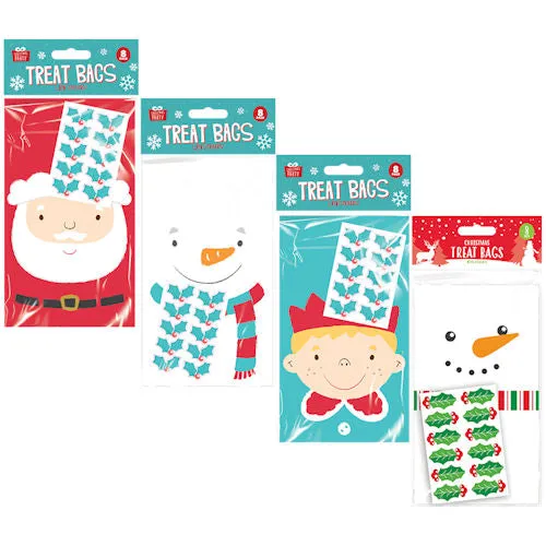 Christmas Treat Bags 8 Pack Assorted - Festive Goodie Bags Holiday Gifts Sweets