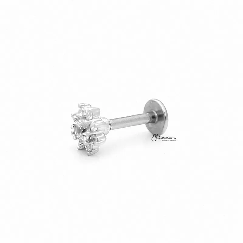 C.Z Flower Cartilage Tragus Barbell - Ball End | Flat Back