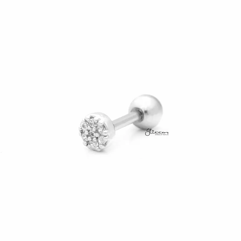 C.Z Paved Circle Tragus Barbell - Ball End | Flat Back