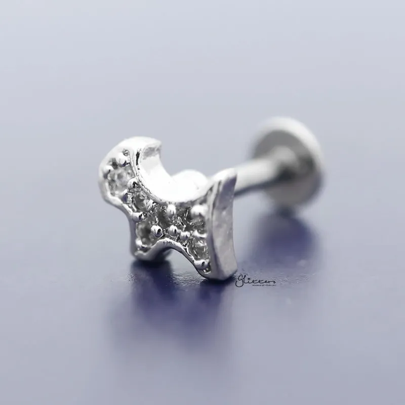 C.Z Paved Doggy Tragus Cartilage Earring - Ball End | Flat Back