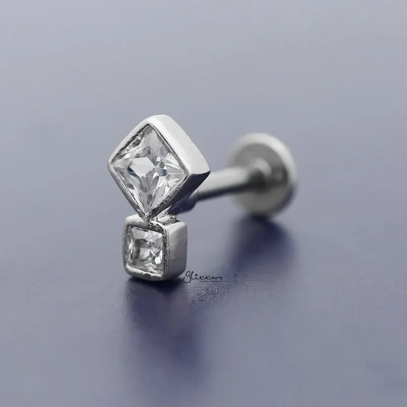 C.Z Rhombus Tragus Cartilage Earring - Ball End | Flat Back