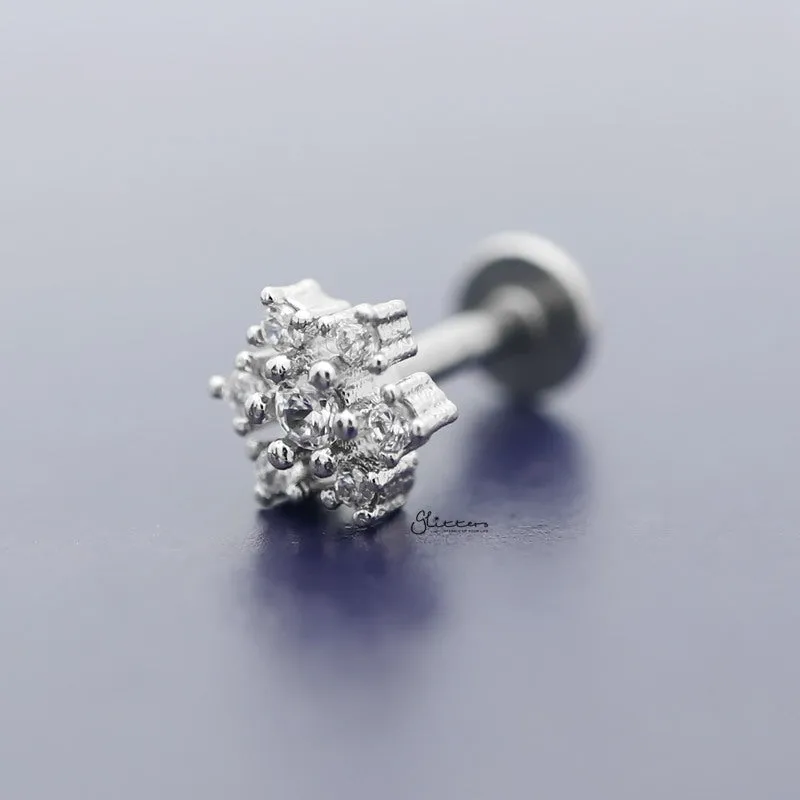 C.Z Snowflake Tragus Cartilage Earring - Ball End | Flat Back