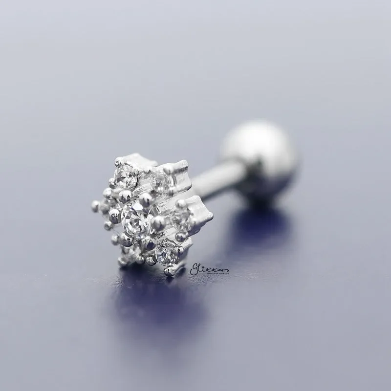 C.Z Snowflake Tragus Cartilage Earring - Ball End | Flat Back