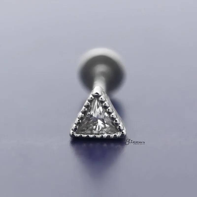 C.Z Triangle Shape Tragus Cartilage Earring - Ball End | Flat Back