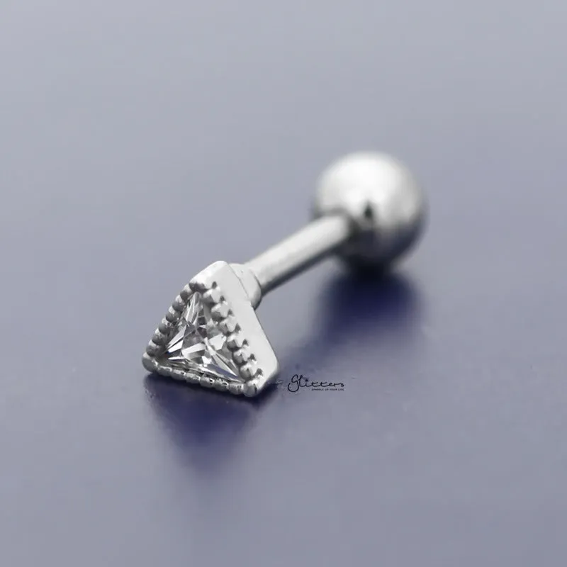 C.Z Triangle Shape Tragus Cartilage Earring - Ball End | Flat Back