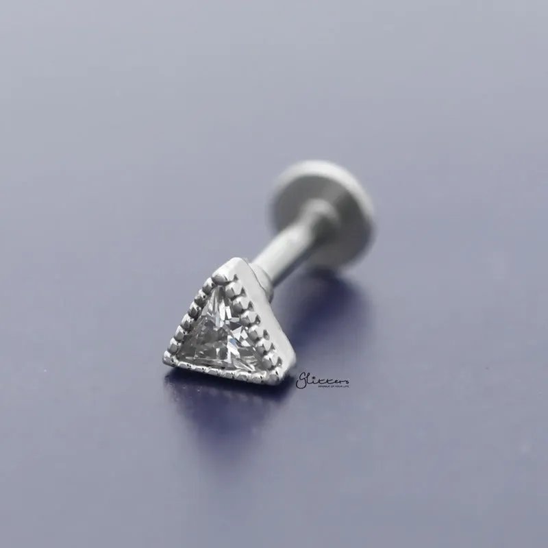 C.Z Triangle Shape Tragus Cartilage Earring - Ball End | Flat Back