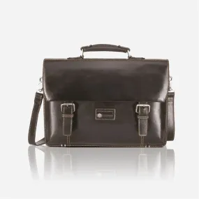 Double Buckle Laptop Briefcase, Oxford Black