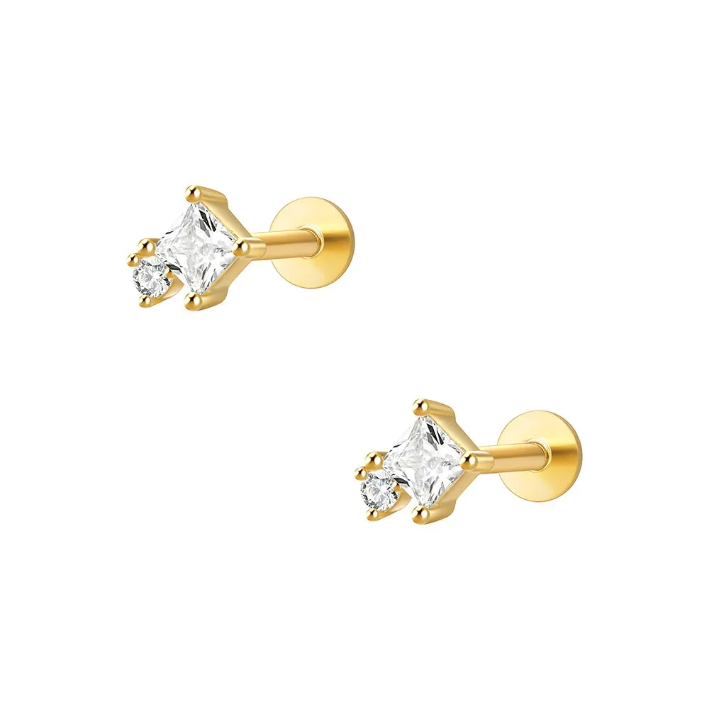 Double Quadrangle CZ Diamond Flat Back Earrings