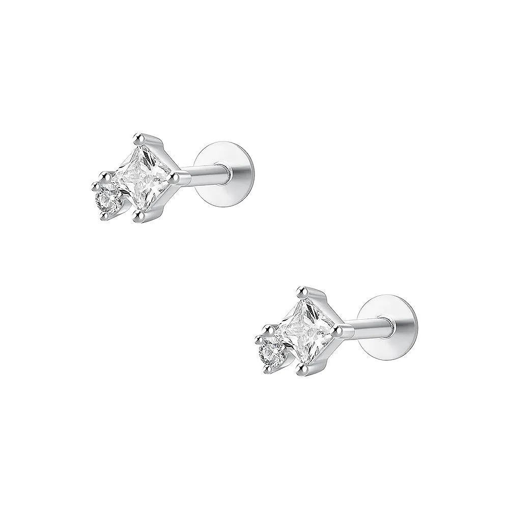 Double Quadrangle CZ Diamond Flat Back Earrings