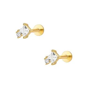 Double Quadrangle CZ Diamond Flat Back Earrings