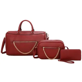 Fashion chained boston bag set - burgundy