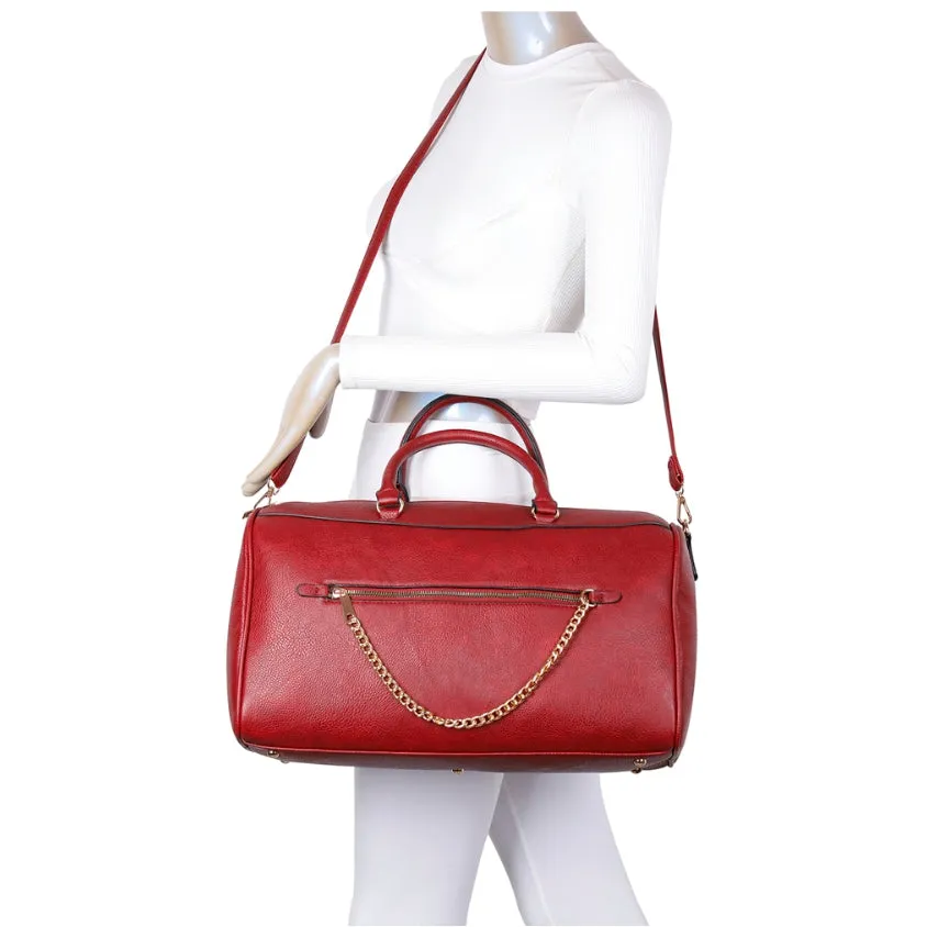 Fashion chained boston bag set - burgundy