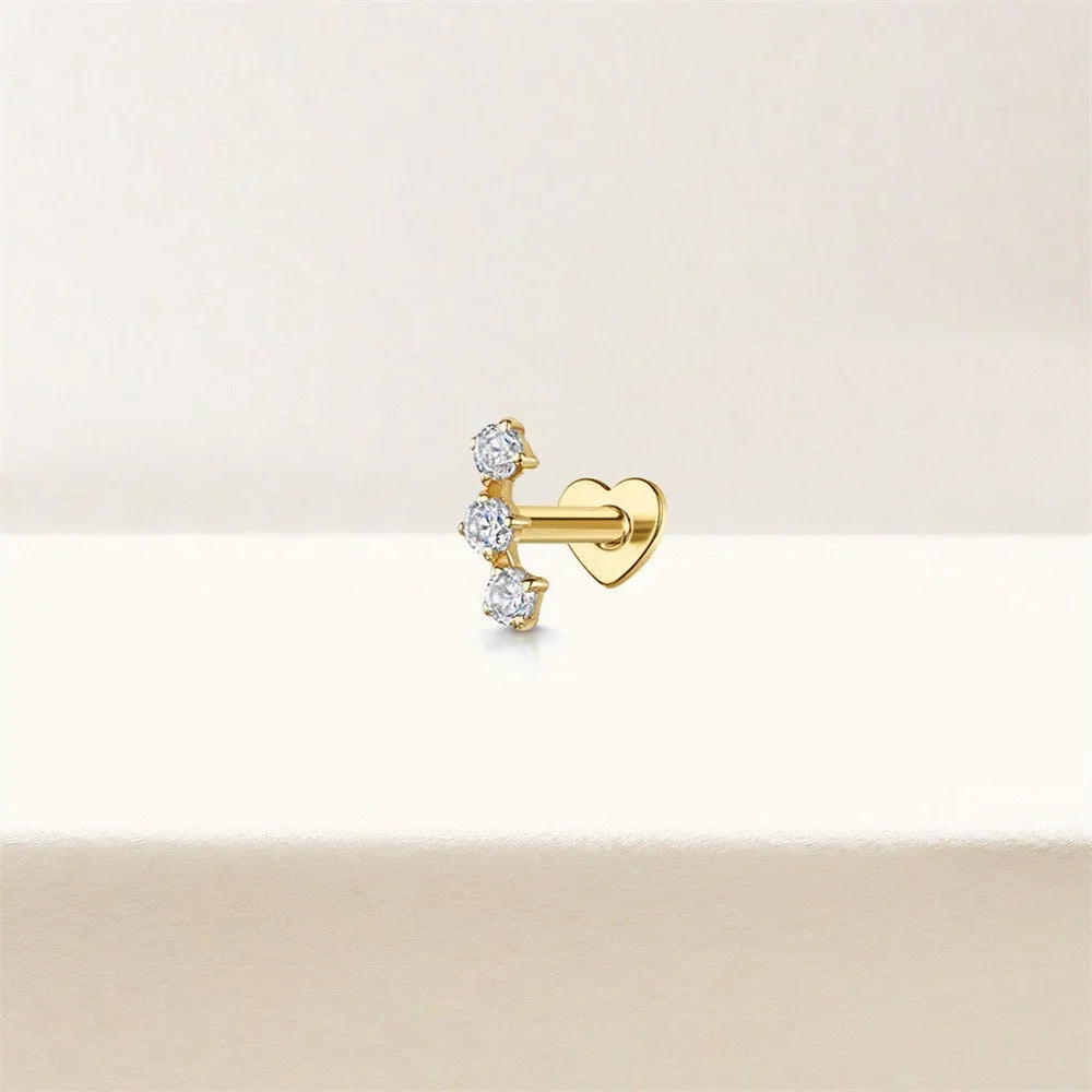 Gold Plated Zirconia Heart Flat Back Earrings