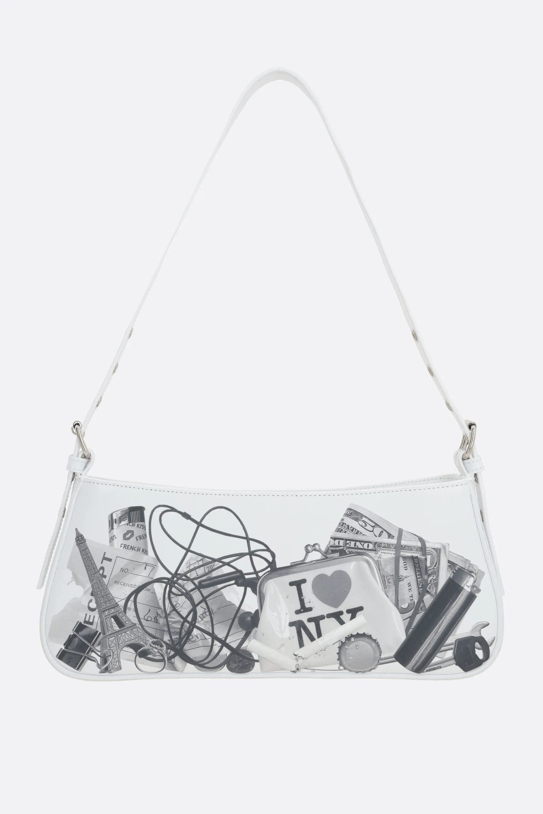 graphic print smooth leather shoulder bag