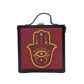 Hamsa cherry hand embroidered briefcase bag