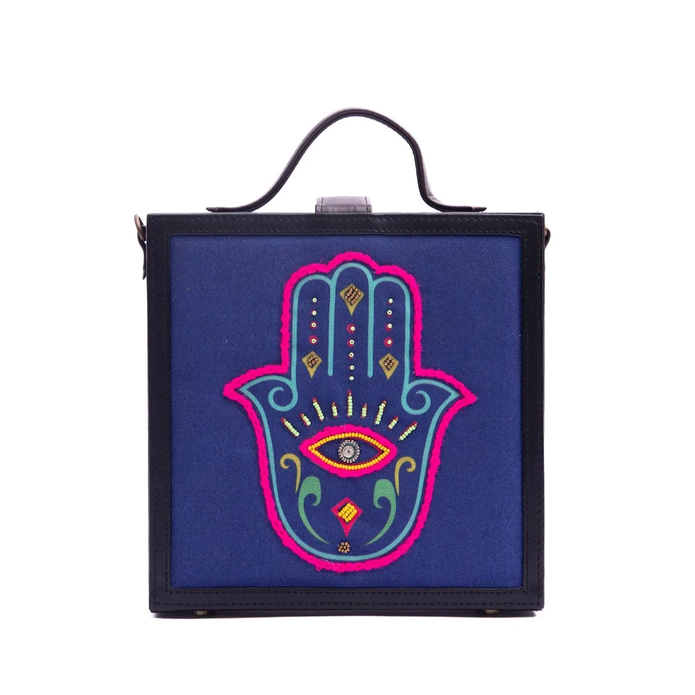 Hamsa purple hand embroidered briefcase bag