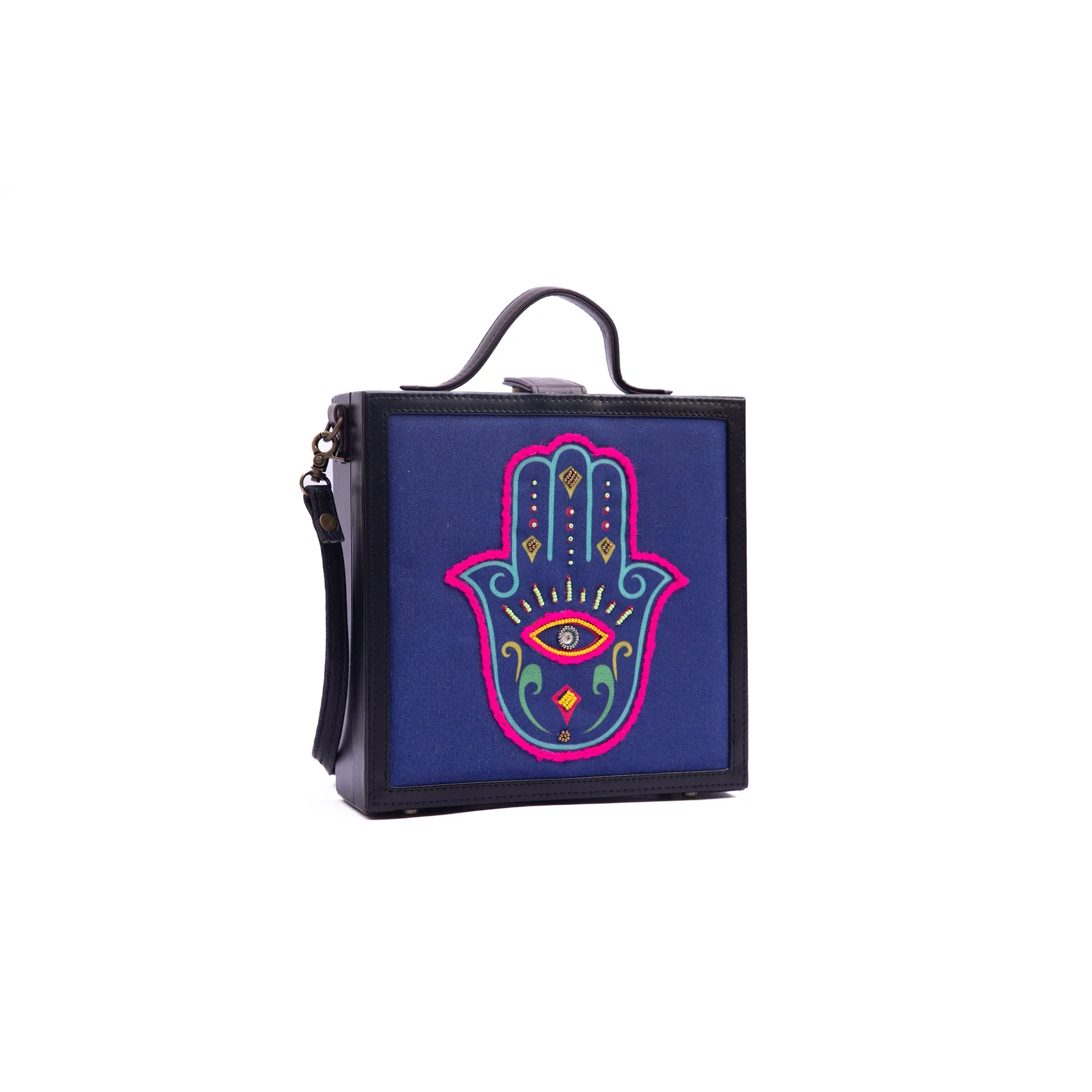 Hamsa purple hand embroidered briefcase bag