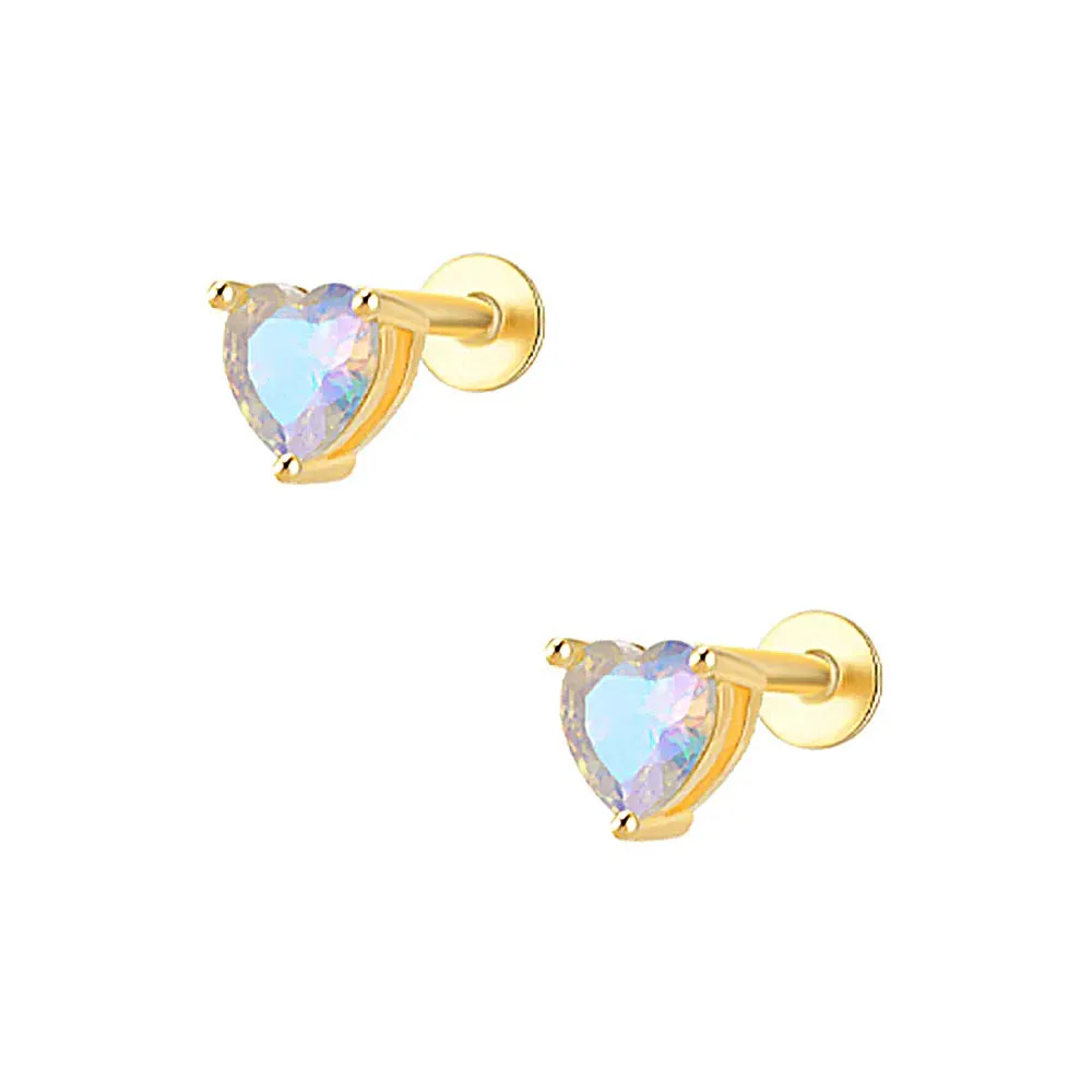 Heart Opal Flat Back Earrings