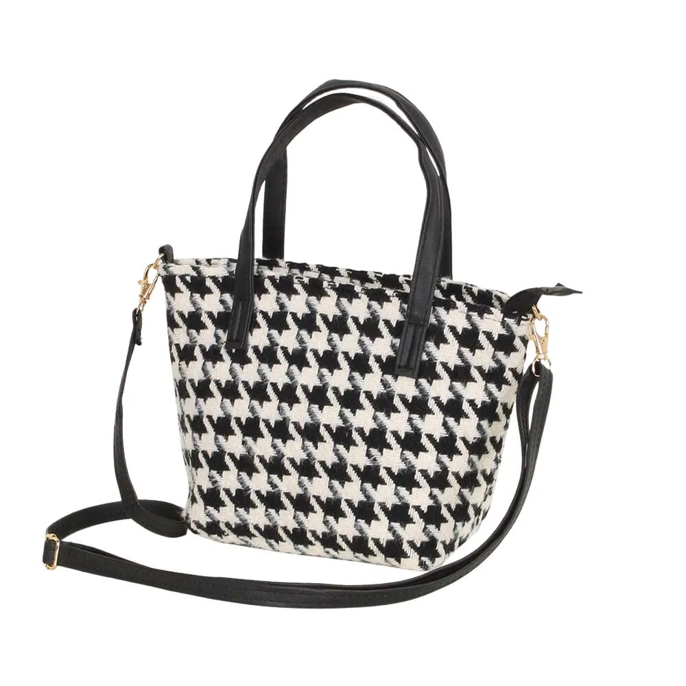 Houndstooth Patterned Tote Crossbody Bag