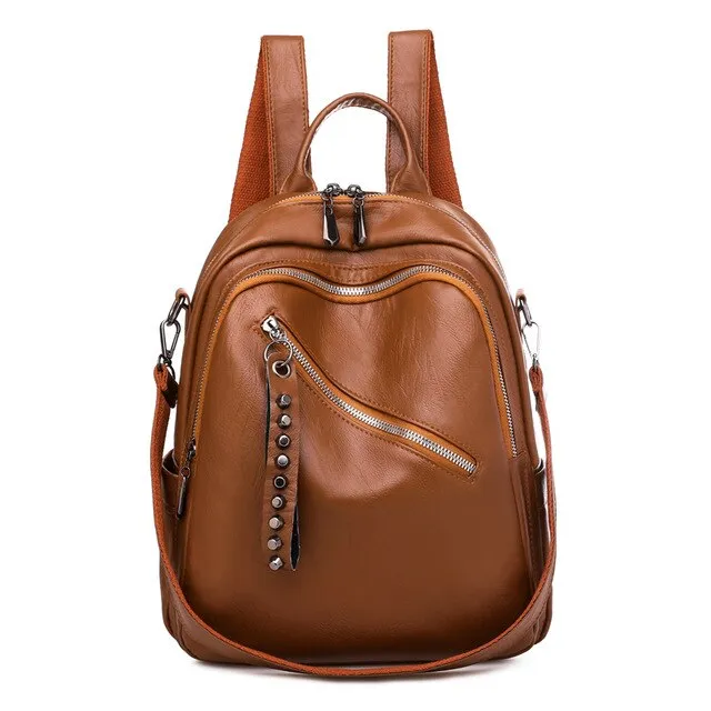 Large Capacity Casual Rivet PU Leather Shoulder Bag, School Bag, and Travel Backpack