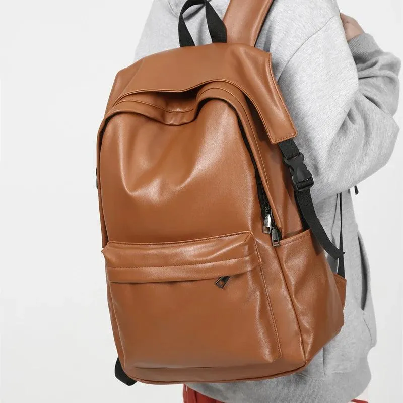 Large Capacity GZ215 Leather Cool Backpack - Ideal for Travel, School, and College