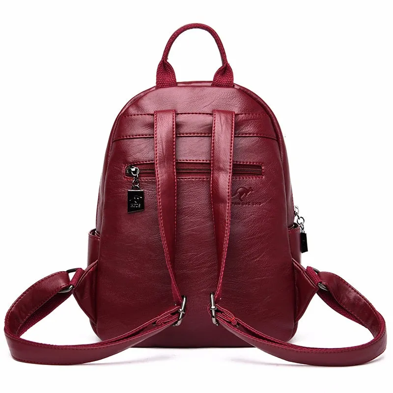 Large Capacity Leather School Bag and Travel Backpack