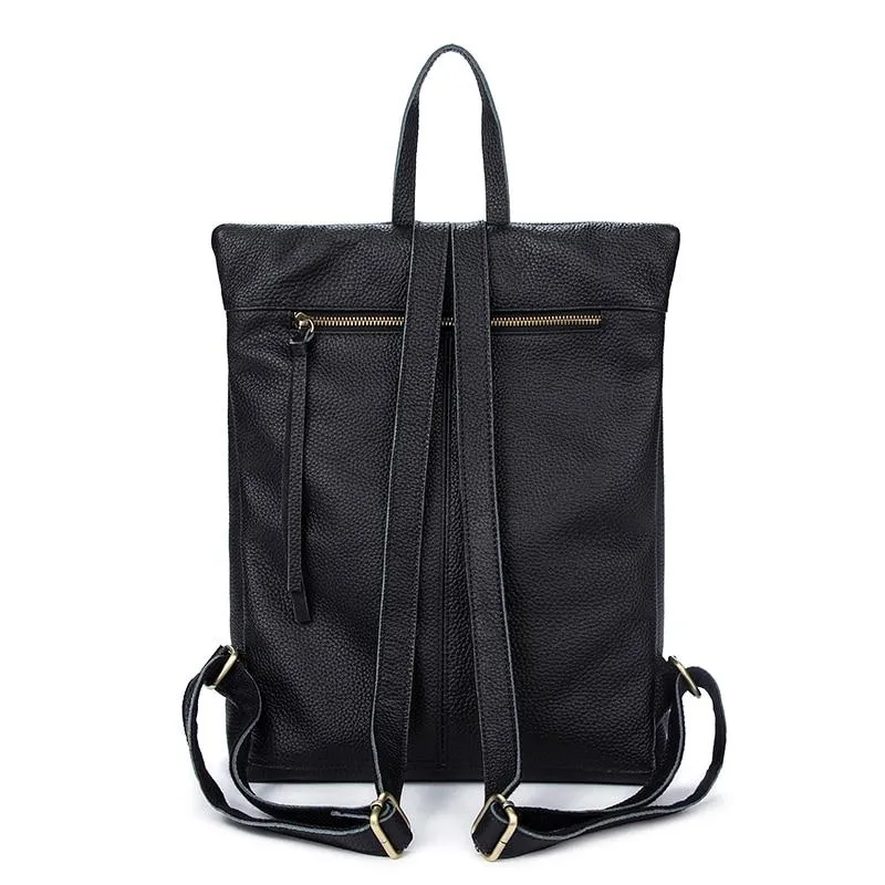 Large Genuine Leather Backpack with Simple Design in Black, Apricot, and Brown