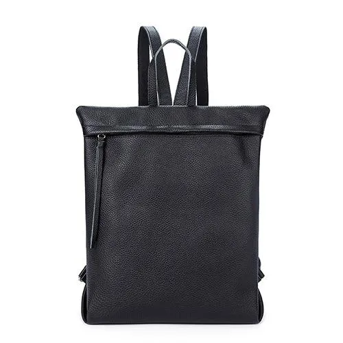 Large Genuine Leather Backpack with Simple Design in Black, Apricot, and Brown