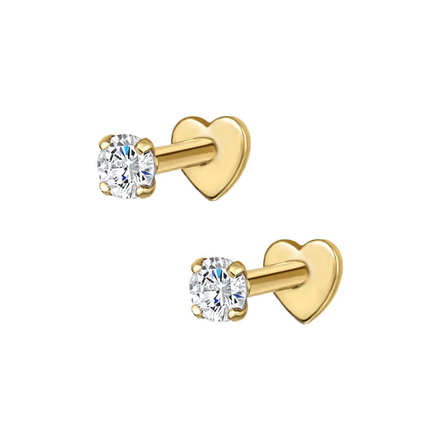 Love Flat Back 4 Claw CZ Diamond Stud Earrings