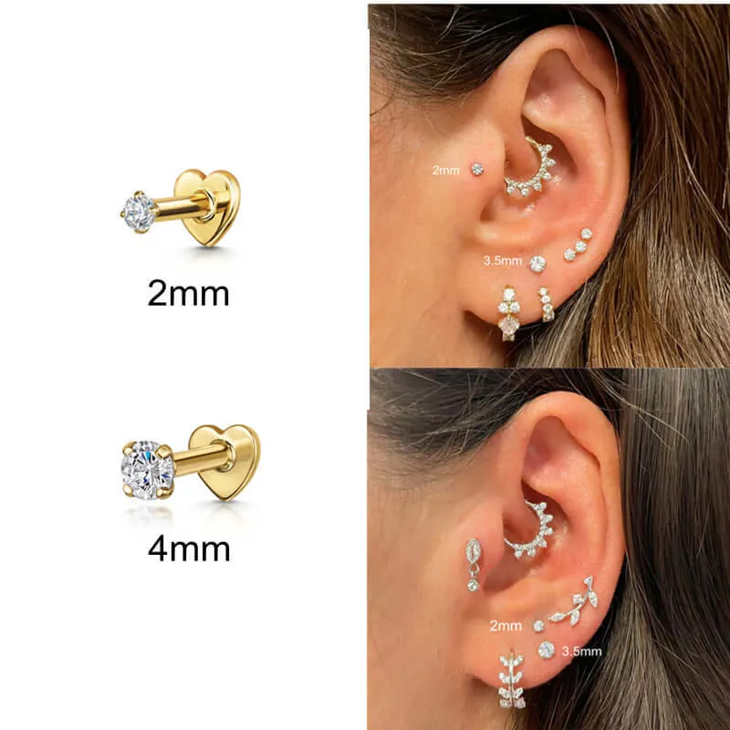 Love Flat Back 4 Claw CZ Diamond Stud Earrings