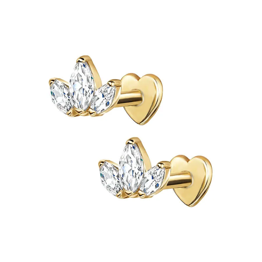 Lovely Flat Back Threaded CZ Diamond Stud Earrings